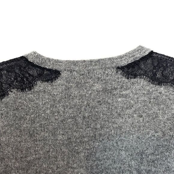 Neiman Marcus the cashmere collection gray with black lace trim sweater M - Picture 12 of 15